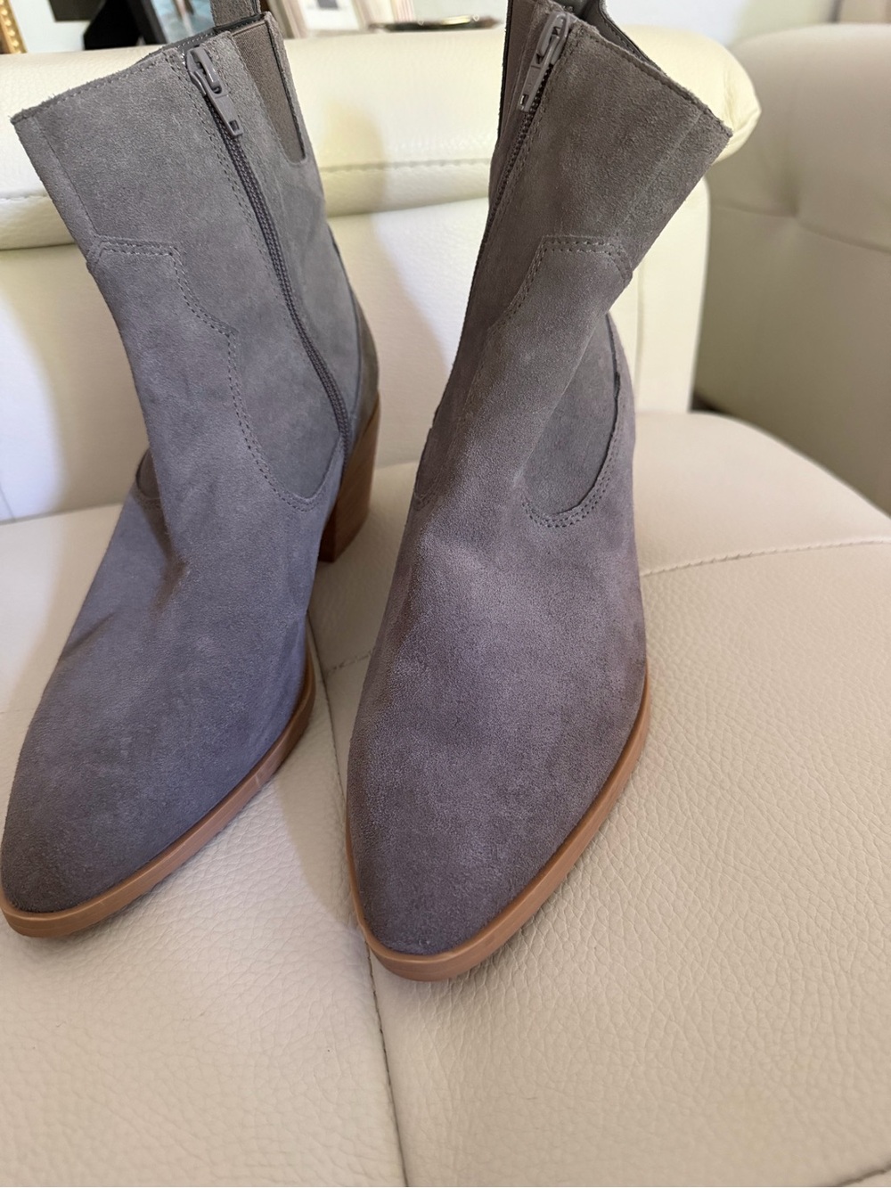 Classic Gray Suede Ankle Booties with Block Heel
